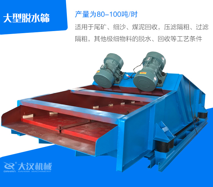 大型脫水篩適用于尾礦、細沙、煤泥回收,壓濾隔粗、過濾 隔粗,其他極細物料的脫水、回收等工藝條件